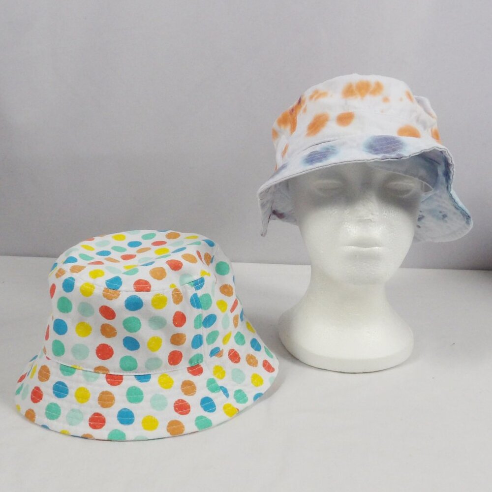 Bundle of 2 Kids Big Girls Bucket Hats Polka Dot & Tie Dye Colorful - Picture 8 of 9